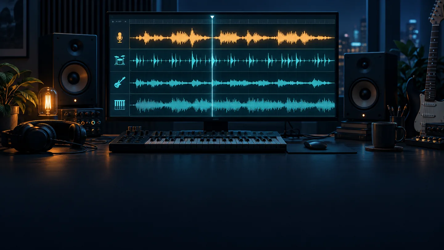 歌曲分轨宣传海报：人声与伴奏分成多层